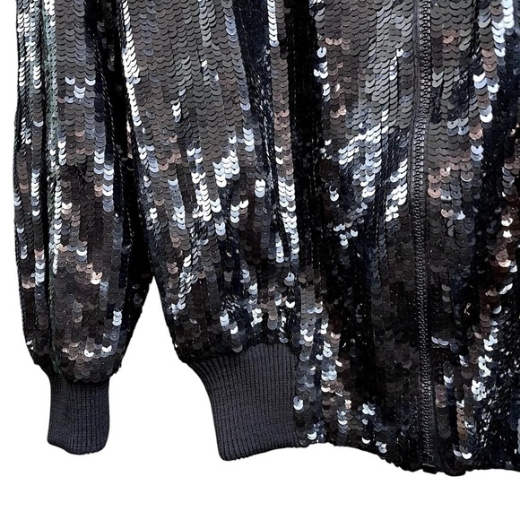 Vtg Laurence Kazar Sequined Natural Silk Zip Bomber Jacket Black Size Small - Picture 4 of 6